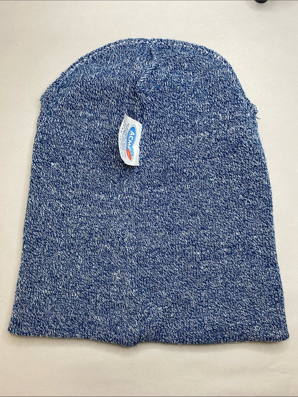Blue Moon Logo Knit Beanie Hat Blue White Marled Cuffed Slouchy Unisex - Picture 5 of 7